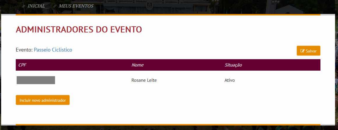 Página Meus Eventos do sistema de Cadastro de Eventos Turísticos do Rio Grande do Sul