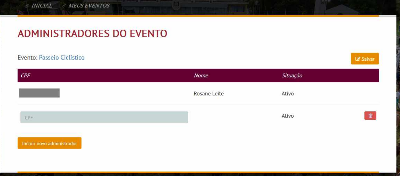 Página Meus Eventos do sistema de Cadastro de Eventos Turísticos do Rio Grande do Sul