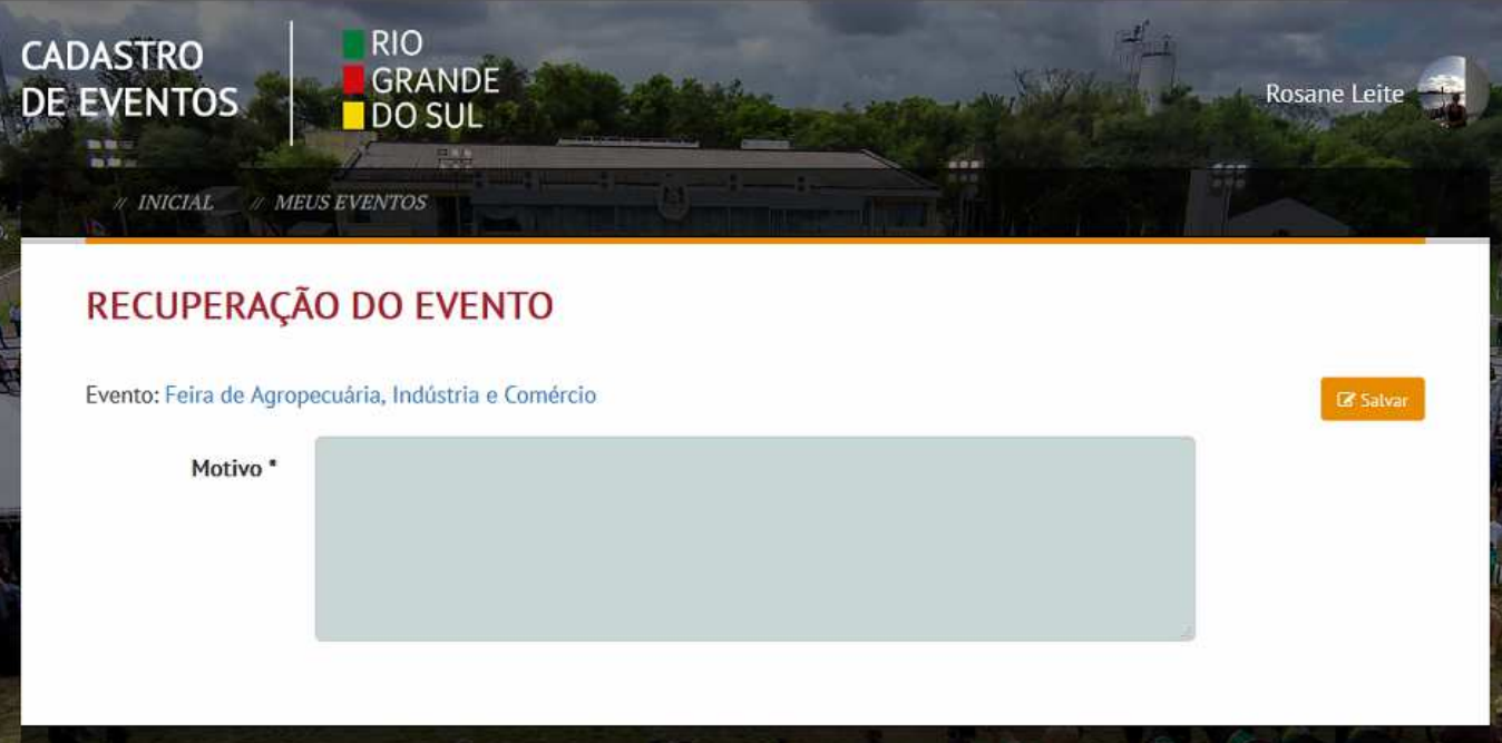 Página Meus Eventos do sistema de Cadastro de Eventos Turísticos do Rio Grande do Sul