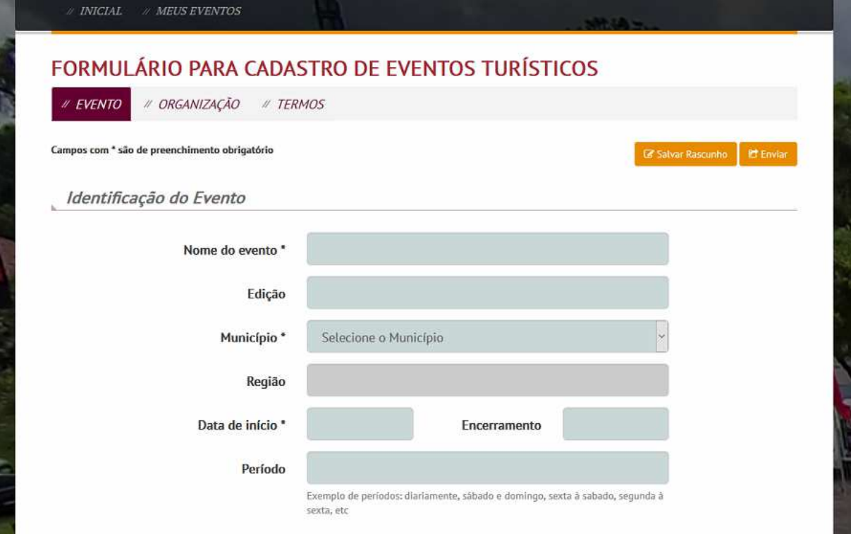 Página Meus Eventos do sistema de Cadastro de Eventos Turísticos do Rio Grande do Sul
