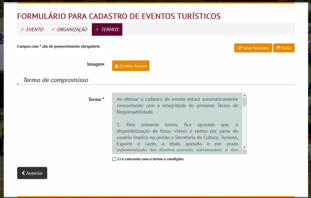 Página Meus Eventos do sistema de Cadastro de Eventos Turísticos do Rio Grande do Sul